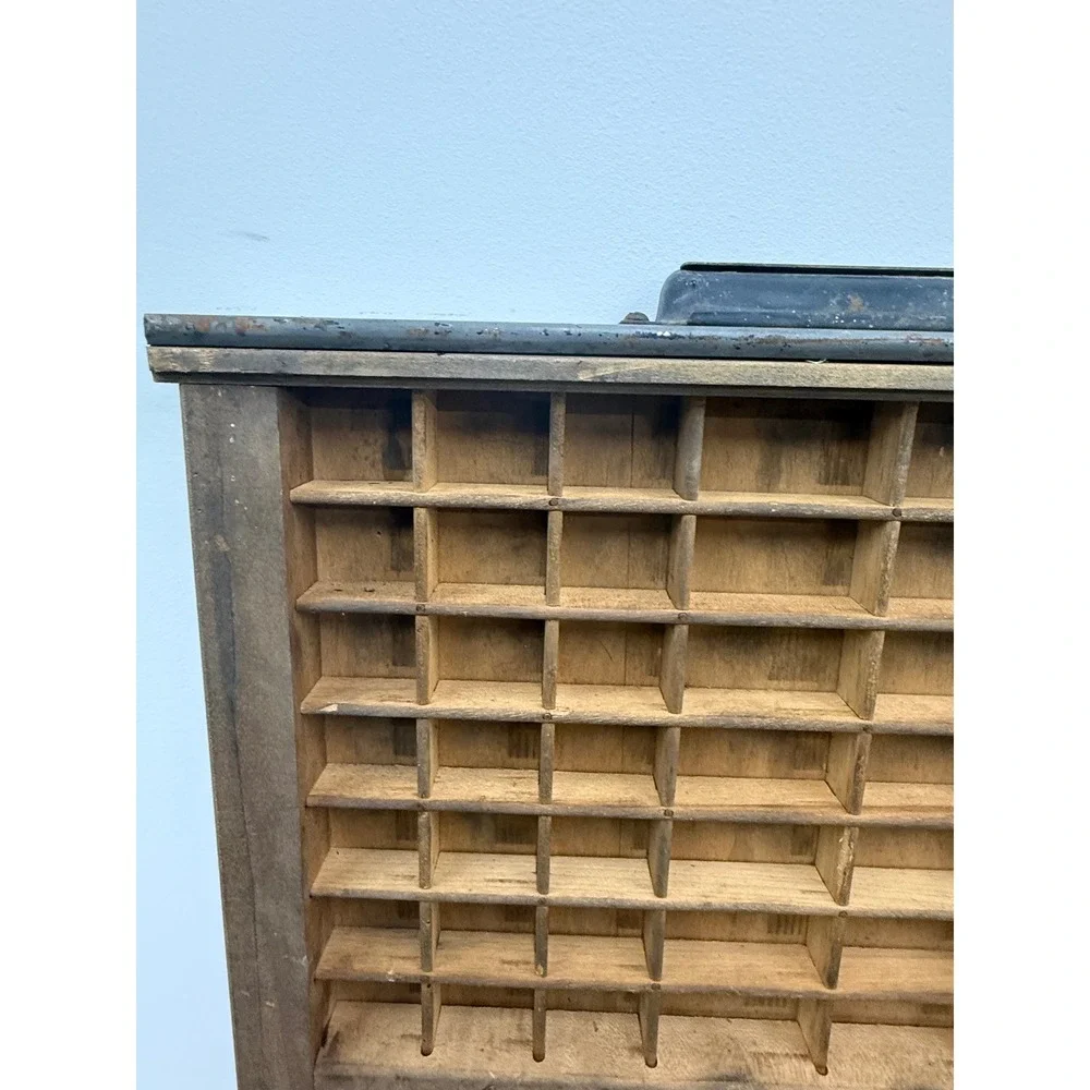 Vintage Wooden Printers Type Case Tray Standing Display Shelf Shadow Box 28x18x4